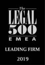 Legal500 EMEA, 2019 Leading Firm on Dispute Resolution, Corporate/M&A, Banking & Finance, Tax
